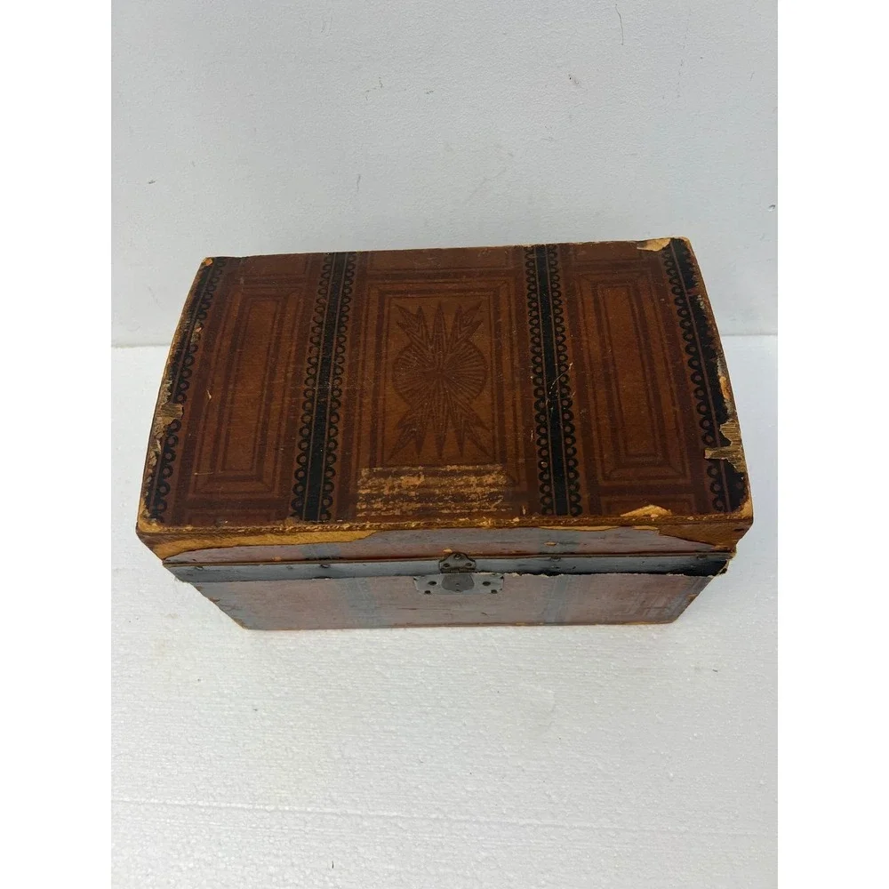 Wood Dollhouse Steamer Trunk Miniature Antique Storage Box Chest SALESMAN SAMPLE